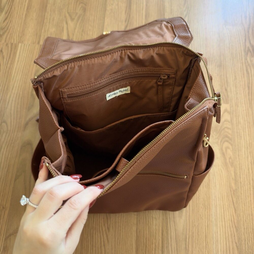 Freshly Picked Convertible Classic Diaper Bag ll Backpack Cognac Brown Leather - Picture 10 of 16